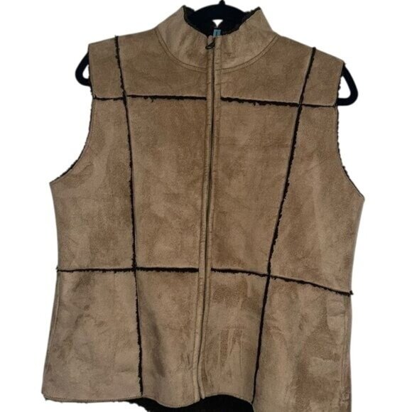 Powwow Womens Faux Suede Vest Large With Shearling Lining - Picture 1 of 7
